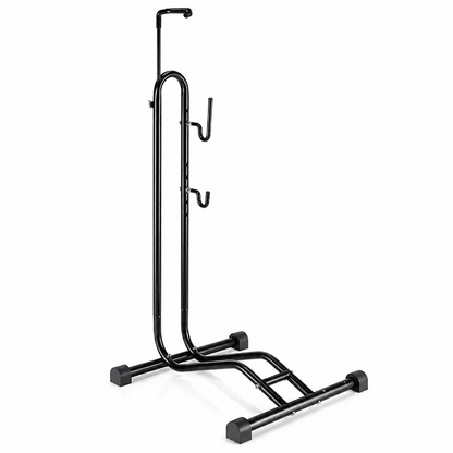 Black metal bike stand on a white background