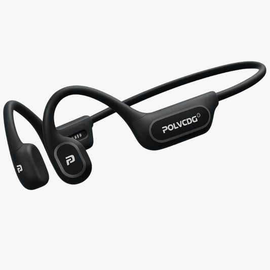 Black wireless earbuds on a white background