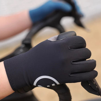 zoomed-in view of palm padding and grip texture on full finger cycling gloves