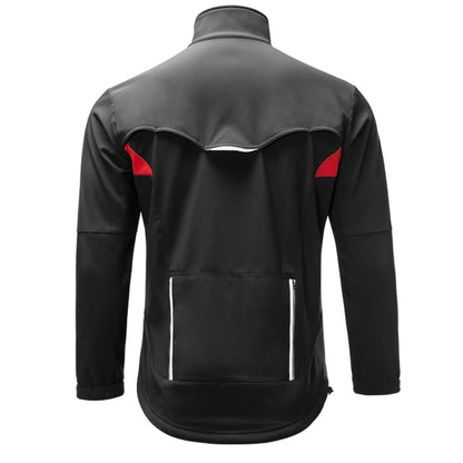Black jacket with red accents on a white background