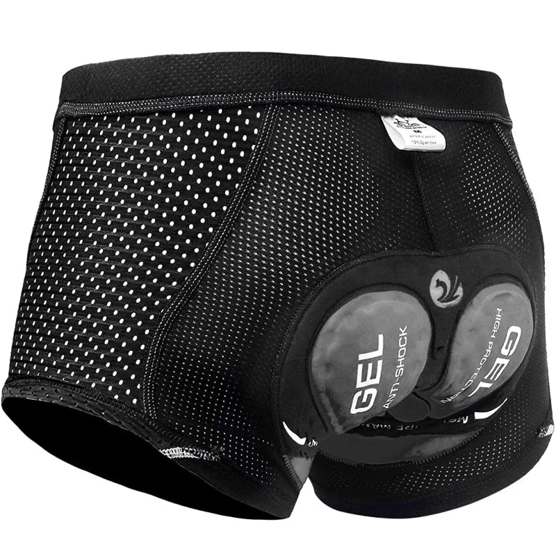 Black men's underwear with gel padding on a white background