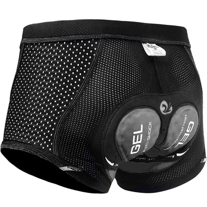 Black men's underwear with gel padding on a white background