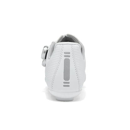 White cycling shoe with a cleat on a white background