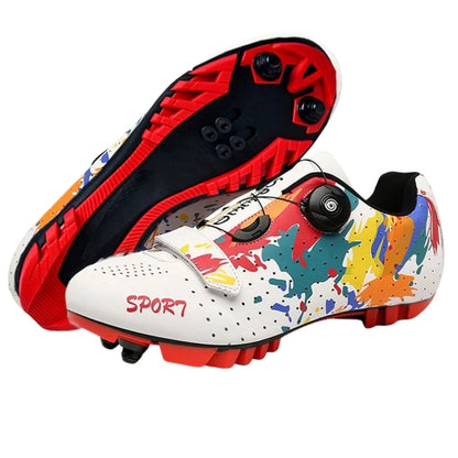 Colorful CYCLING shoes with text on a white background