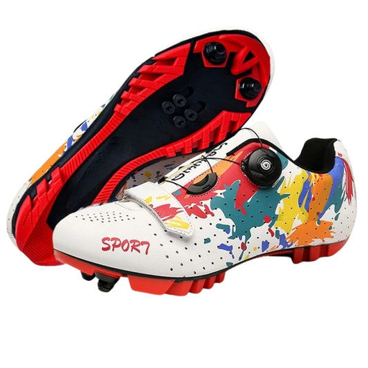 Colorful CYCLING shoes with text on a white background