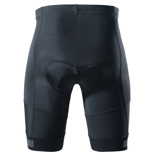 Black cycling shorts with padding on a white background