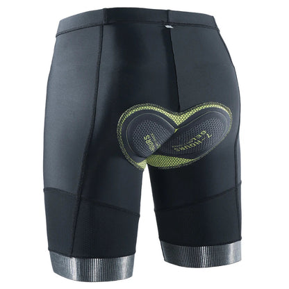 Black cycling shorts with a gel pad on a white background