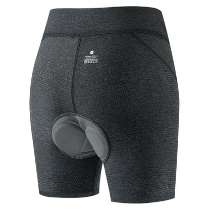 Gray cycling shorts with a visible brand label on a white background