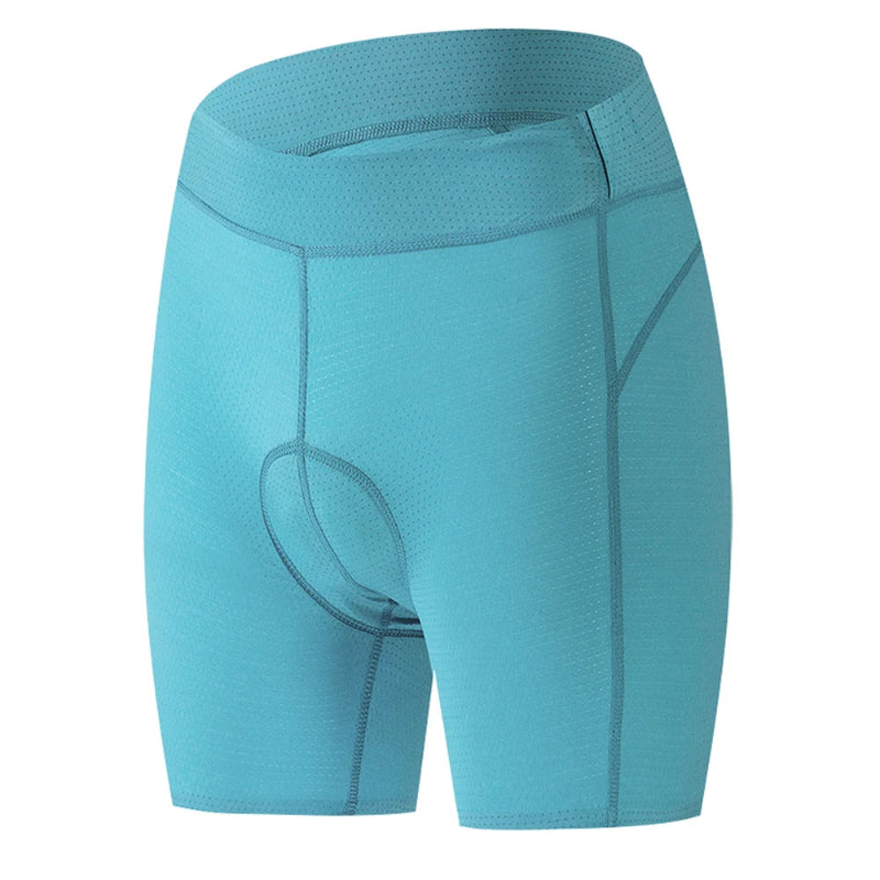 Turquoise cycling shorts on a white background