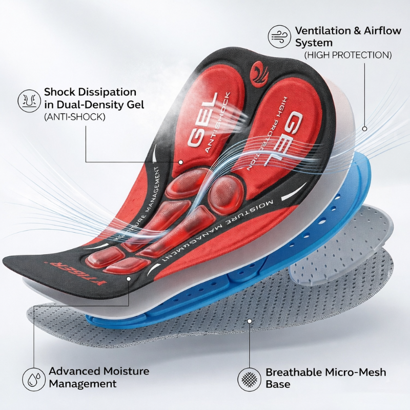 Shoe insole with labeled features on a white background