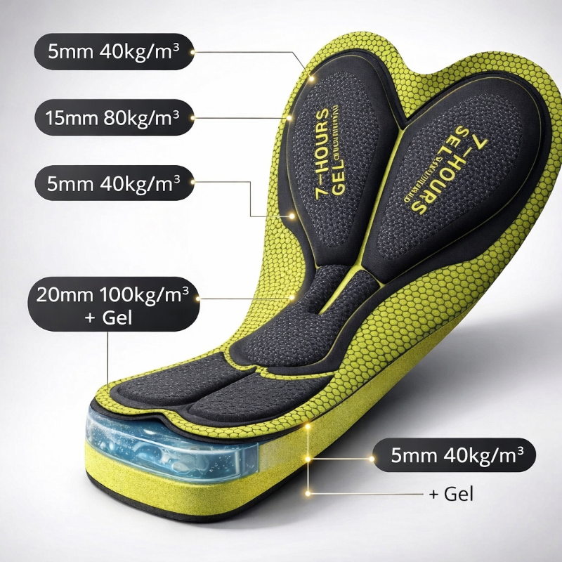 Shoe insole with labeled density and weight information on a white background