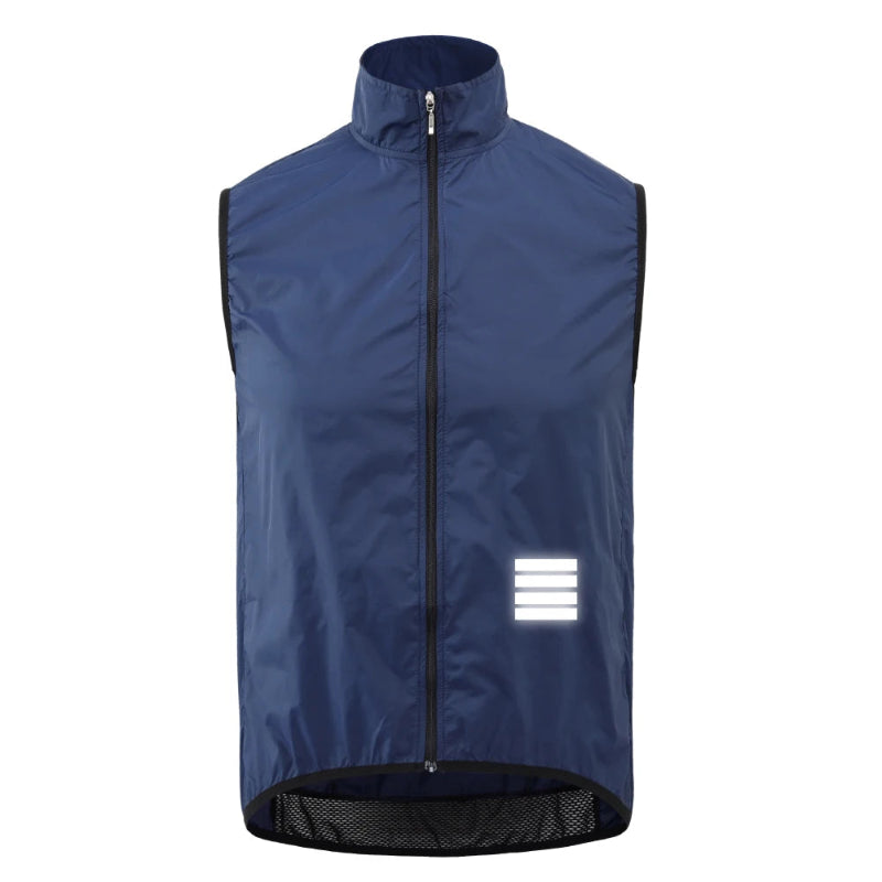 Blue vest with reflective strip on a white background