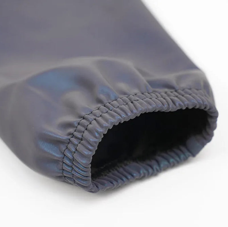 Close-up of a gray fabric sleeve on a white background
