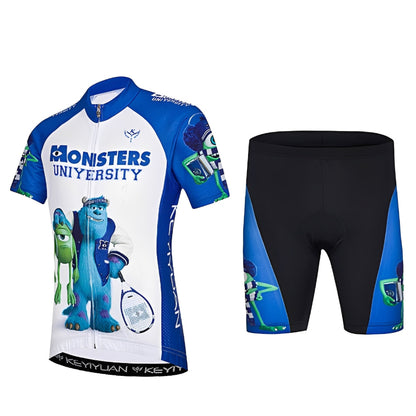 Cycling jersey and shorts with Monsters University design on a white background