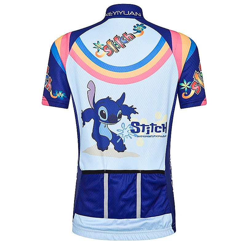 Cycling jersey with cartoon character design on a white background