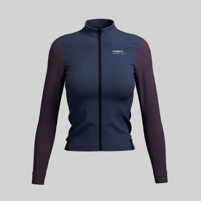 Blue and purple cycling jacket on a white background