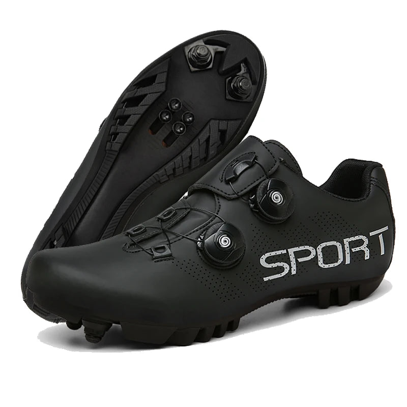 Black sports shoes with 'SPORT' branding on a white background