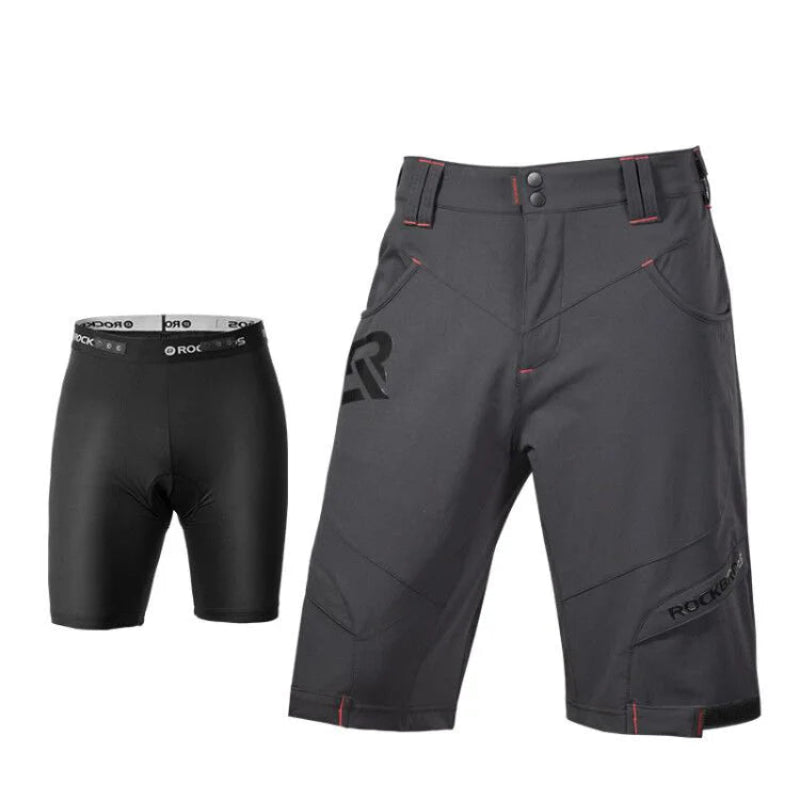 Gray cycling shorts with a brand logo on a white background