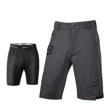 Gray cycling shorts with a brand logo on a white background