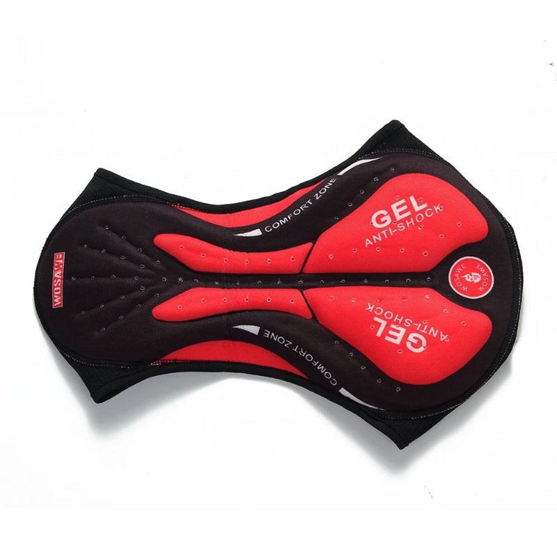 Black and red gel anti-shock pad on a white background