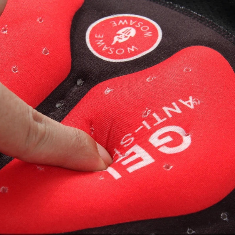 Red and black cushion with a soft silicone surface, featuring a brand logo.