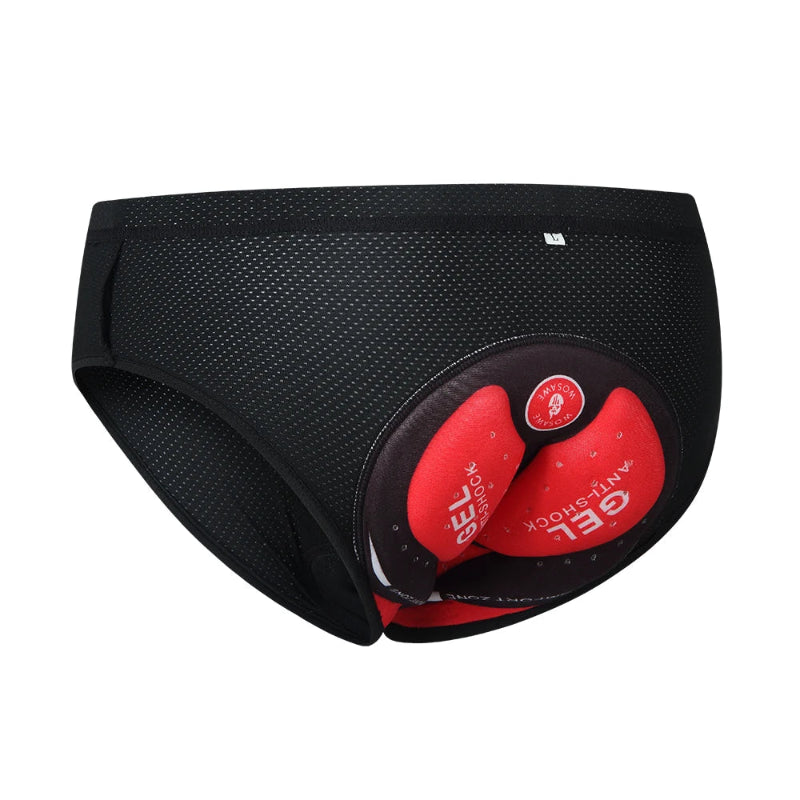 Black underwear with red gel pads on a white background