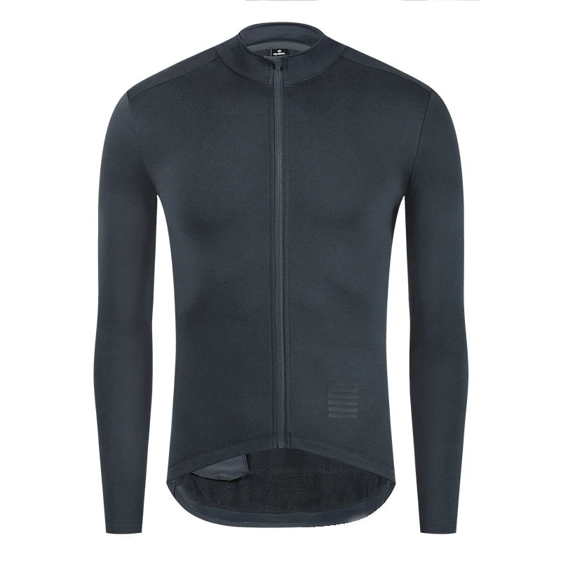 Black long-sleeve cycling jersey on a white background