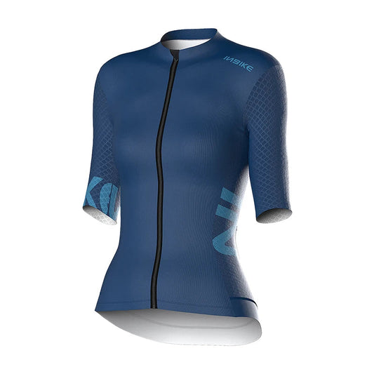 Blue cycling jersey on a white background
